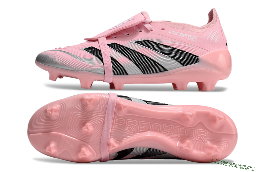 Unisex Adidas Predator Elite Foldover Tongue FG Firm Ground Low-Tops Football Boots - Pink/Black/Silver 1