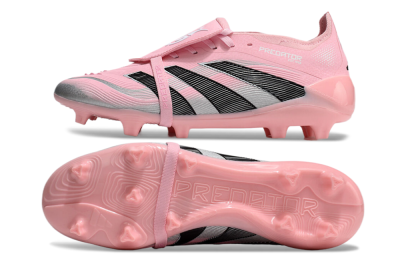 Unisex Adidas Predator Elite Foldover Tongue FG Firm Ground Low-Tops Football Boots - Pink/Black/Silver