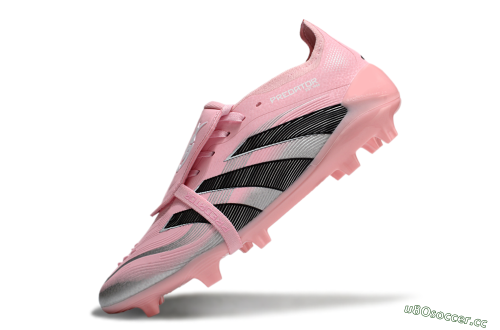 Unisex Adidas Predator Elite Foldover Tongue FG Firm Ground Low-Tops Football Boots - Pink/Black/Silver 5
