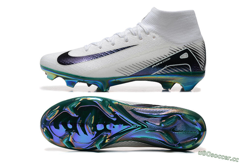 Unisex Nike Air Zoom Mercurial Superfly 10 Elite FG Firm Ground High-Tops Football Boots - White/Blue/Gold 1