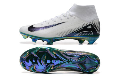 Unisex Nike Air Zoom Mercurial Superfly 10 Elite FG Firm Ground High-Tops Football Boots - White/Blue/Gold