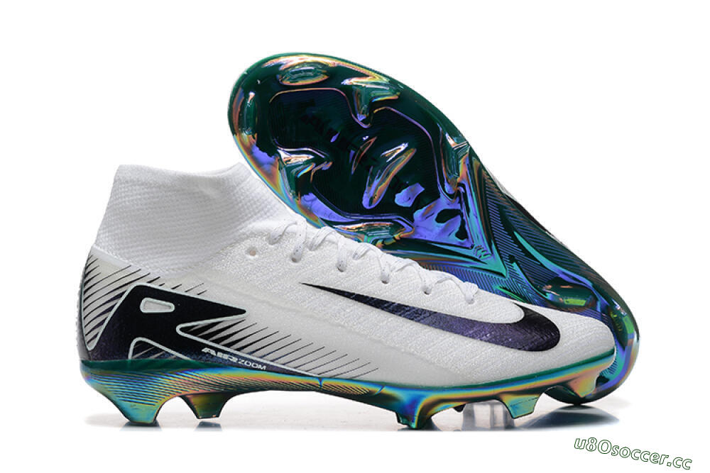 Unisex Nike Air Zoom Mercurial Superfly 10 Elite FG Firm Ground High-Tops Football Boots - White/Blue/Gold 2