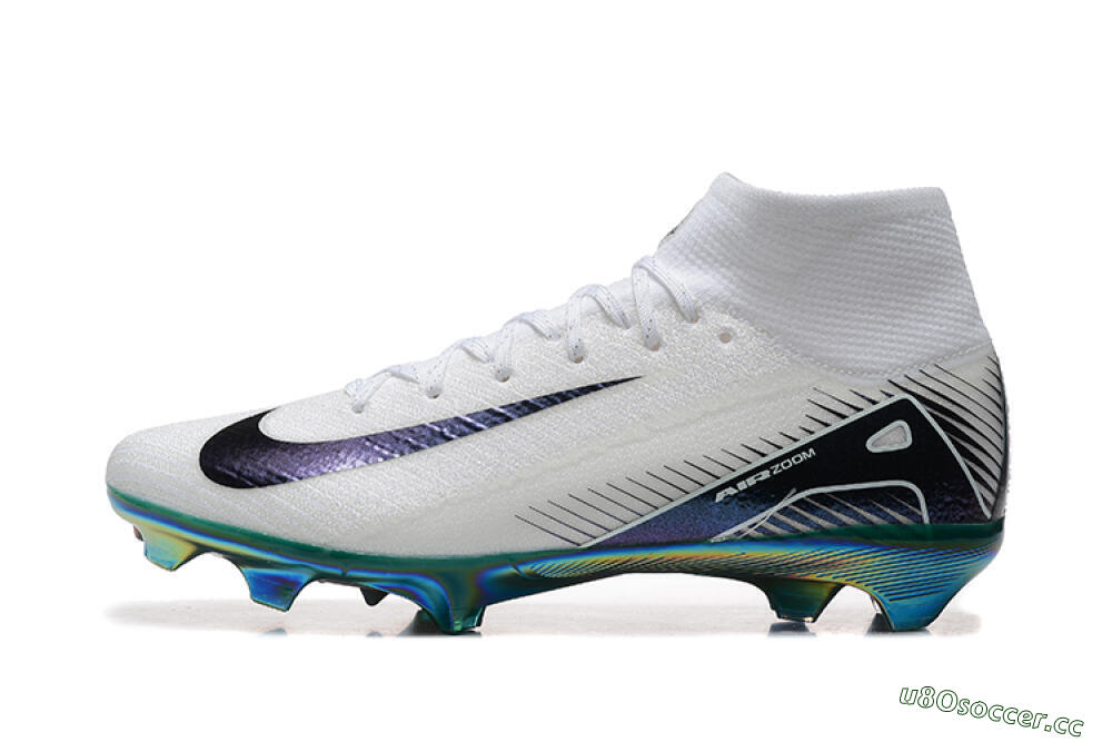 Unisex Nike Air Zoom Mercurial Superfly 10 Elite FG Firm Ground High-Tops Football Boots - White/Blue/Gold 0