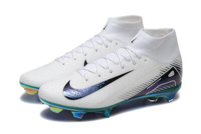 Unisex Nike Air Zoom Mercurial Superfly 10 Elite FG Firm Ground High-Tops Football Boots - White/Blue/Gold