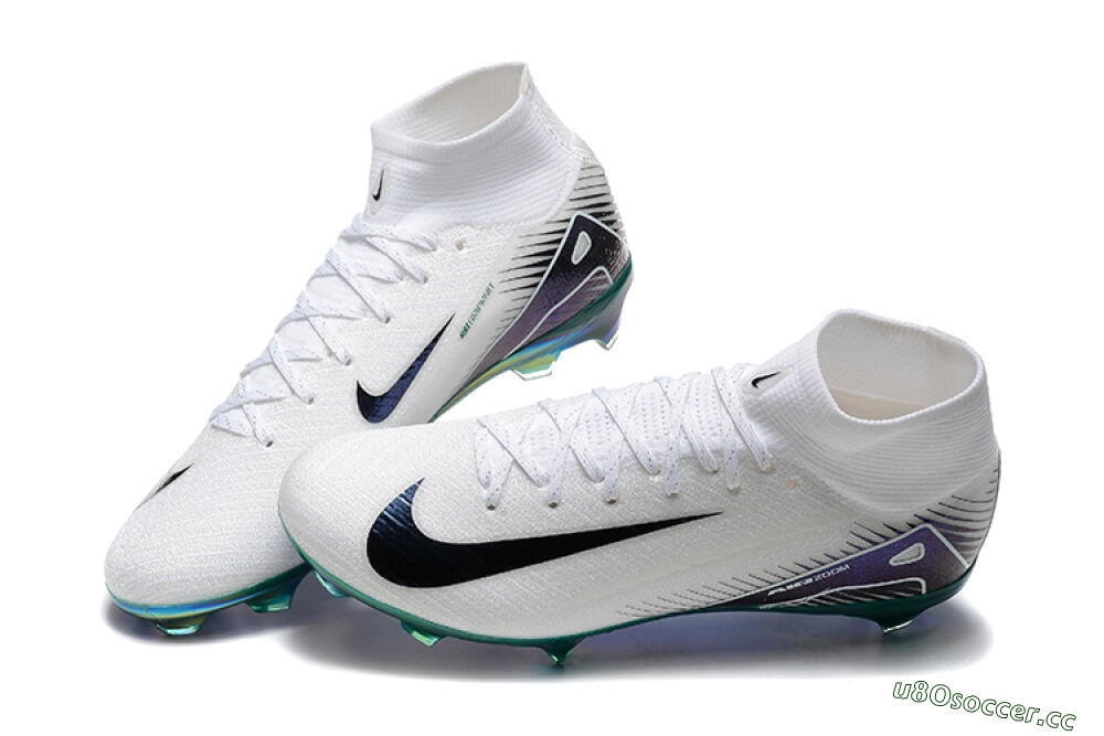 Unisex Nike Air Zoom Mercurial Superfly 10 Elite FG Firm Ground High-Tops Football Boots - White/Blue/Gold 6