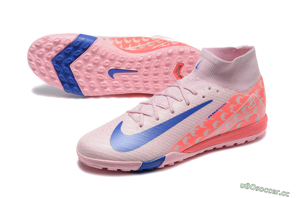 Unisex Nike Air Zoom Mercurial Superfly 10 Elite TF Artificial Turf High-Tops Football Shoes - Pink/Blue/White 3