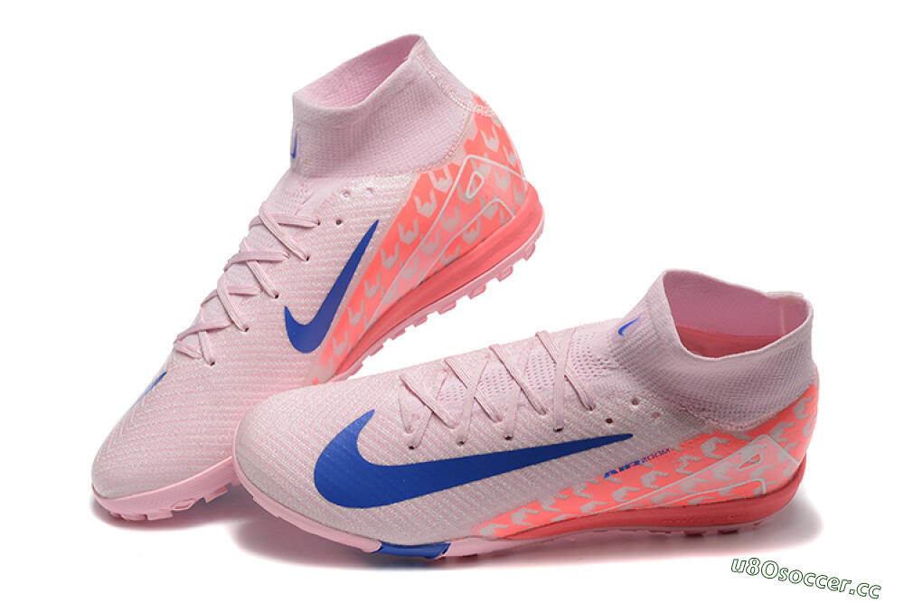 Unisex Nike Air Zoom Mercurial Superfly 10 Elite TF Artificial Turf High-Tops Football Shoes - Pink/Blue/White 6