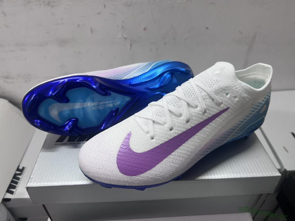 Men's Nike Air Zoom Mercurial Vapor 16 Elite FG Firm Ground Low-Tops Football Boots - White/Purple/Blue