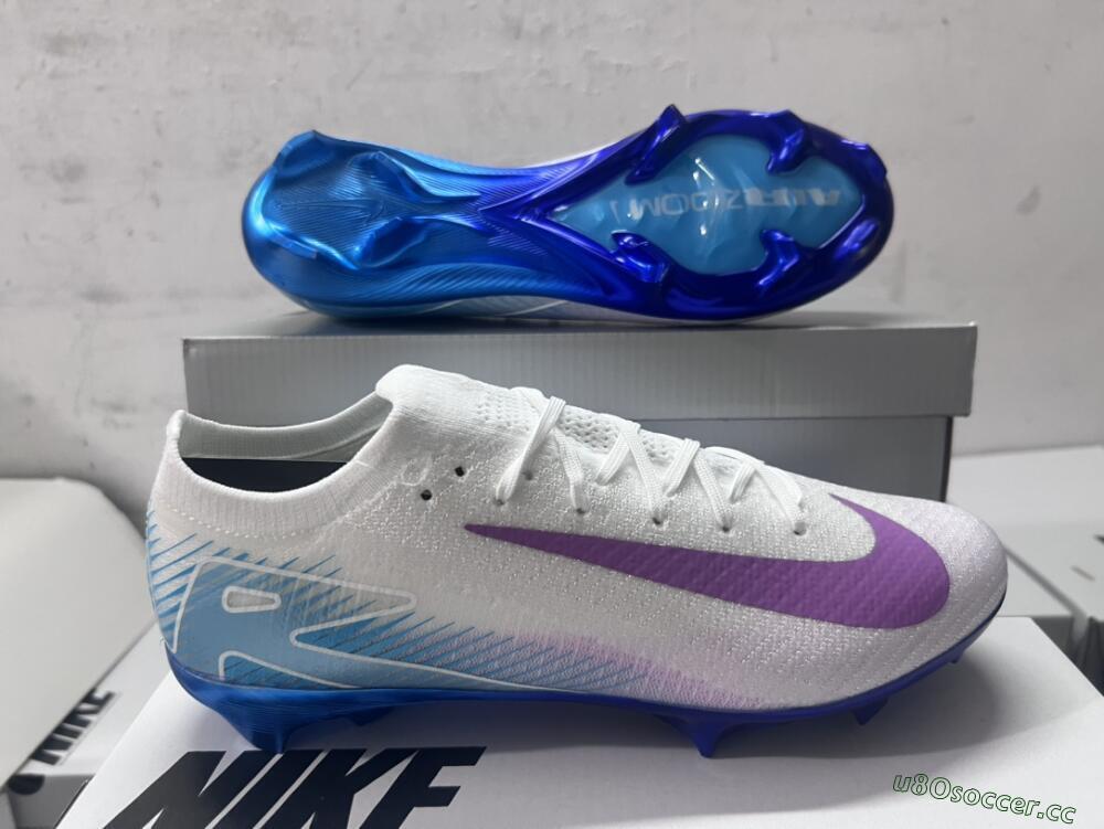 Men's Nike Air Zoom Mercurial Vapor 16 Elite FG Firm Ground Low-Tops Football Boots - White/Purple/Blue