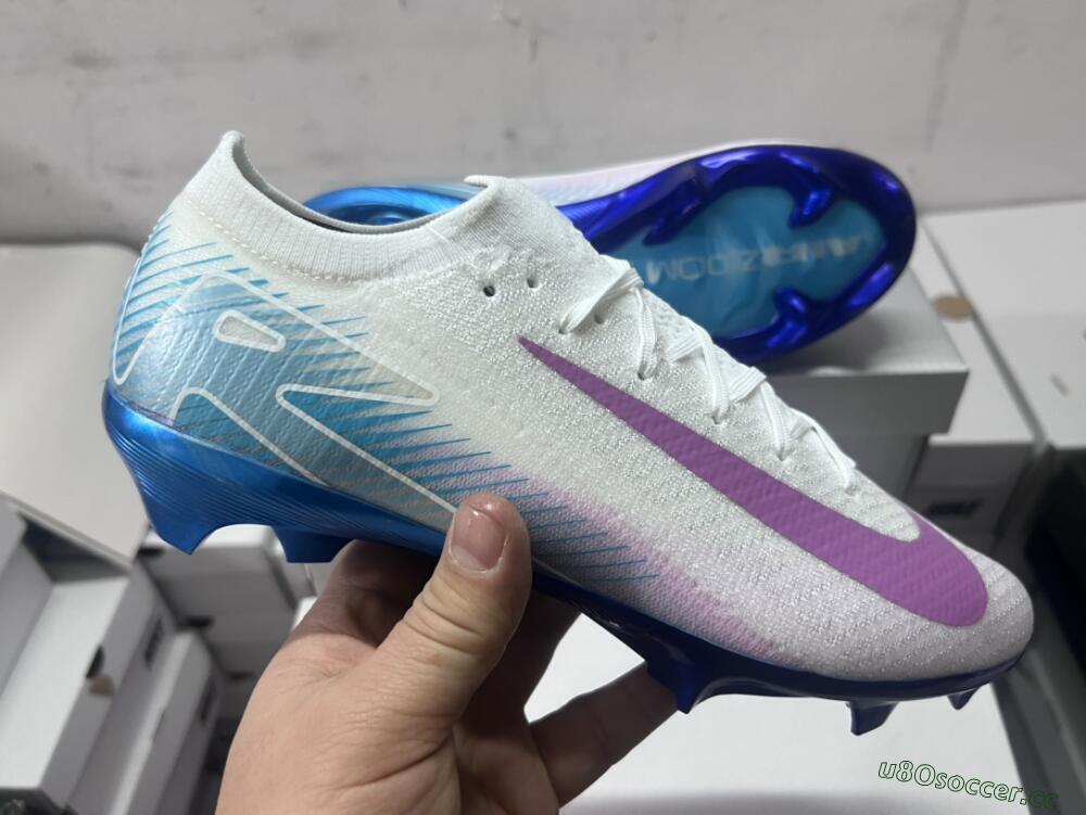 Men's Nike Air Zoom Mercurial Vapor 16 Elite FG Firm Ground Low-Tops Football Boots - White/Purple/Blue