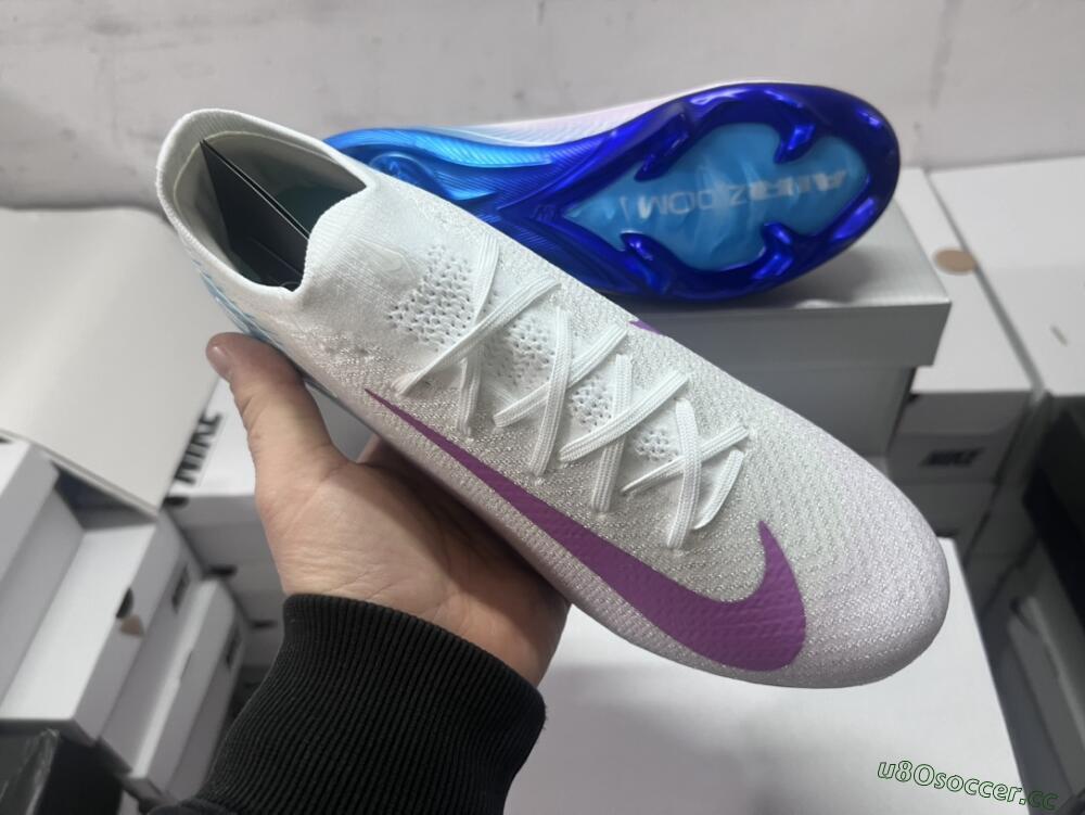 Men's Nike Air Zoom Mercurial Vapor 16 Elite FG Firm Ground Low-Tops Football Boots - White/Purple/Blue