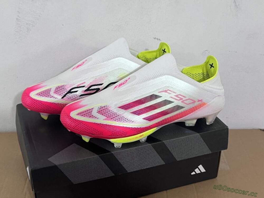 Unisex Adidas F50+ Elite Lightstrike Pro Laceless FG Firm Ground Low-Tops Football Boots - White/Red/Yellow