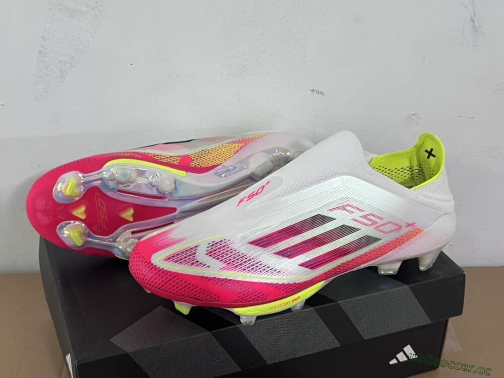 Unisex Adidas F50+ Elite Lightstrike Pro Laceless FG Firm Ground Low-Tops Football Boots - White/Red/Yellow