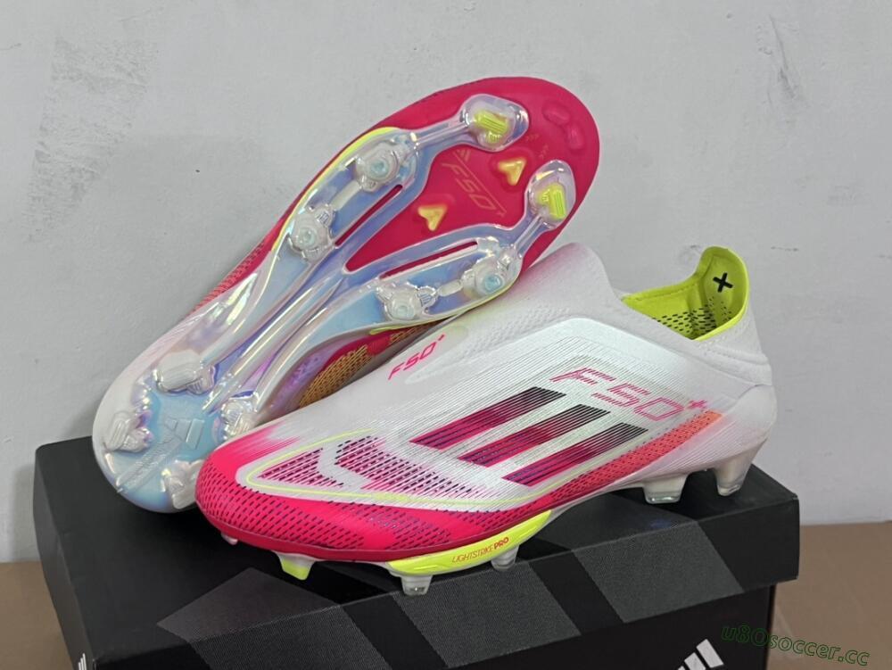 Unisex Adidas F50+ Elite Lightstrike Pro Laceless FG Firm Ground Low-Tops Football Boots - White/Red/Yellow