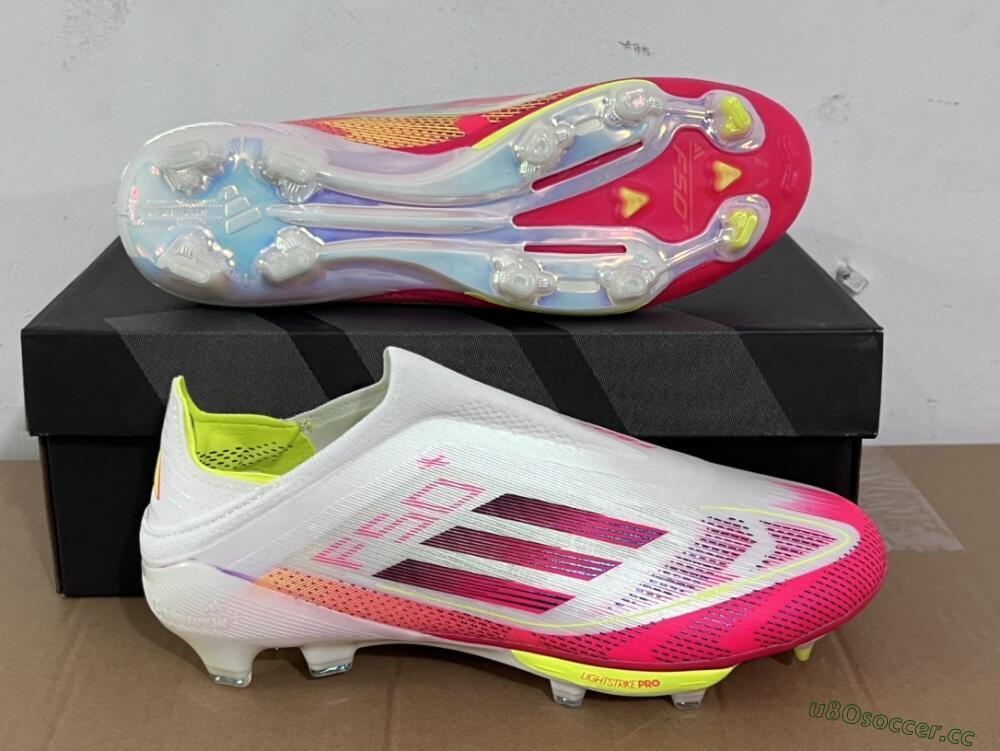 Unisex Adidas F50+ Elite Lightstrike Pro Laceless FG Firm Ground Low-Tops Football Boots - White/Red/Yellow