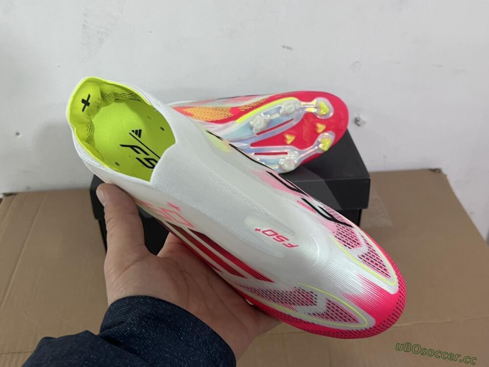 Unisex Adidas F50+ Elite Lightstrike Pro Laceless FG Firm Ground Low-Tops Football Boots - White/Red/Yellow