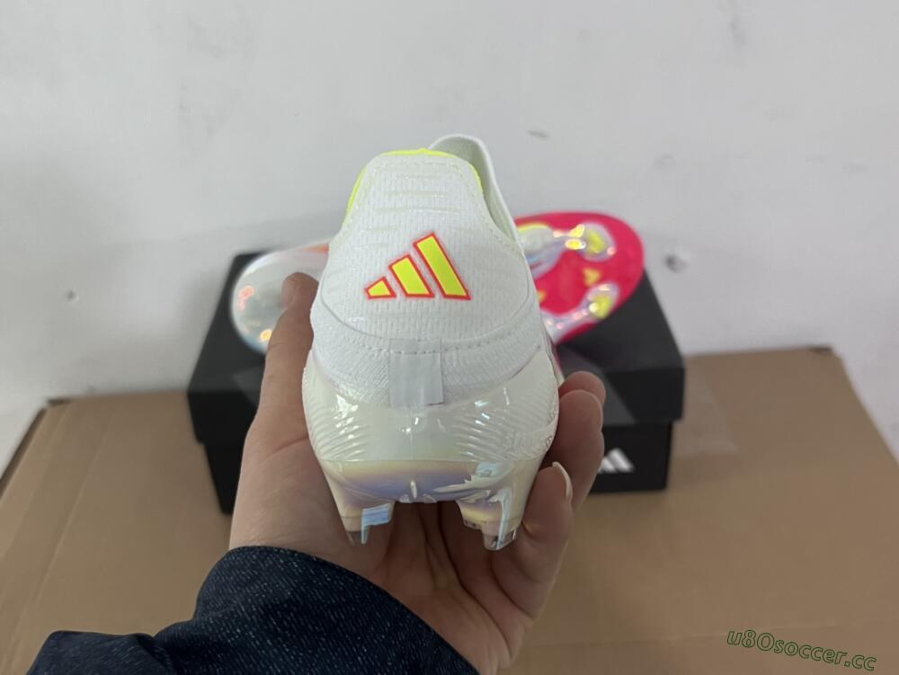 Unisex Adidas F50+ Elite Lightstrike Pro Laceless FG Firm Ground Low-Tops Football Boots - White/Red/Yellow