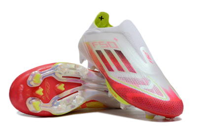 Unisex Adidas F50+ Elite Lightstrike Pro Laceless FG Firm Ground Low-Tops Football Boots - White/Red/Yellow