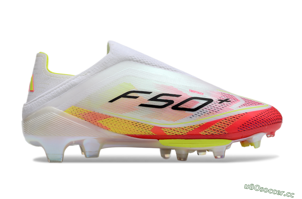 Unisex Adidas F50+ Elite Lightstrike Pro Laceless FG Firm Ground Low-Tops Football Boots - White/Red/Yellow 7