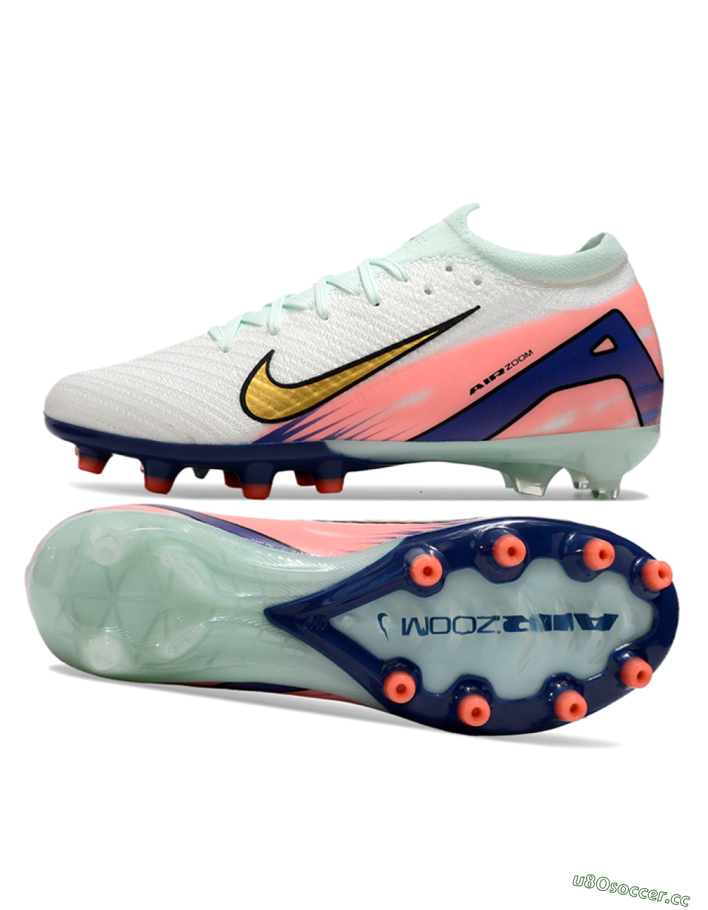 Men's Nike Air Zoom Mercurial Vapor 16 Elite AG Artificial Grass Low-Tops Football Boots - Jade/Gold/Blue 1