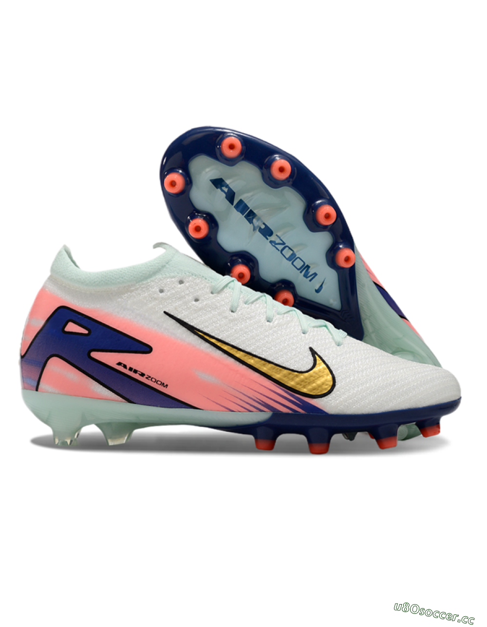 Men's Nike Air Zoom Mercurial Vapor 16 Elite AG Artificial Grass Low-Tops Football Boots - Jade/Gold/Blue 2