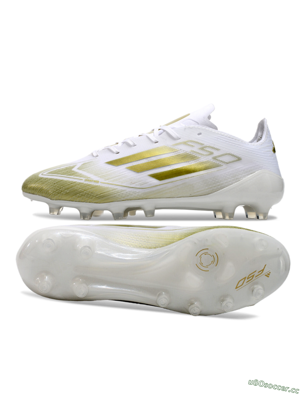 Men's Adidas F50 Elite AG Artificial Grass Low-Tops Football Boots - White/Gold 1