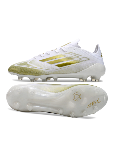 Men's Adidas F50 Elite AG Artificial Grass Low-Tops Football Boots - White/Gold