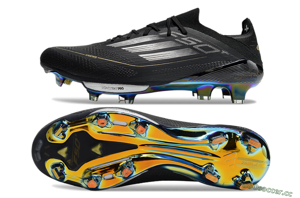 Unisex Adidas F50+ Lightstrike Pro Elite FG Firm Ground Low-Tops Football Boots - Black/Silver/Gold 1