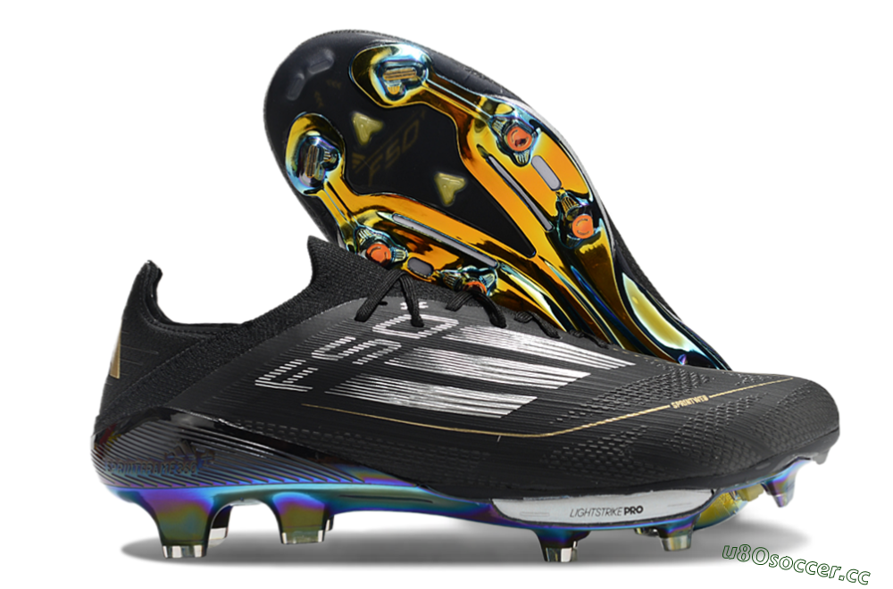 Unisex Adidas F50+ Lightstrike Pro Elite FG Firm Ground Low-Tops Football Boots - Black/Silver/Gold 2