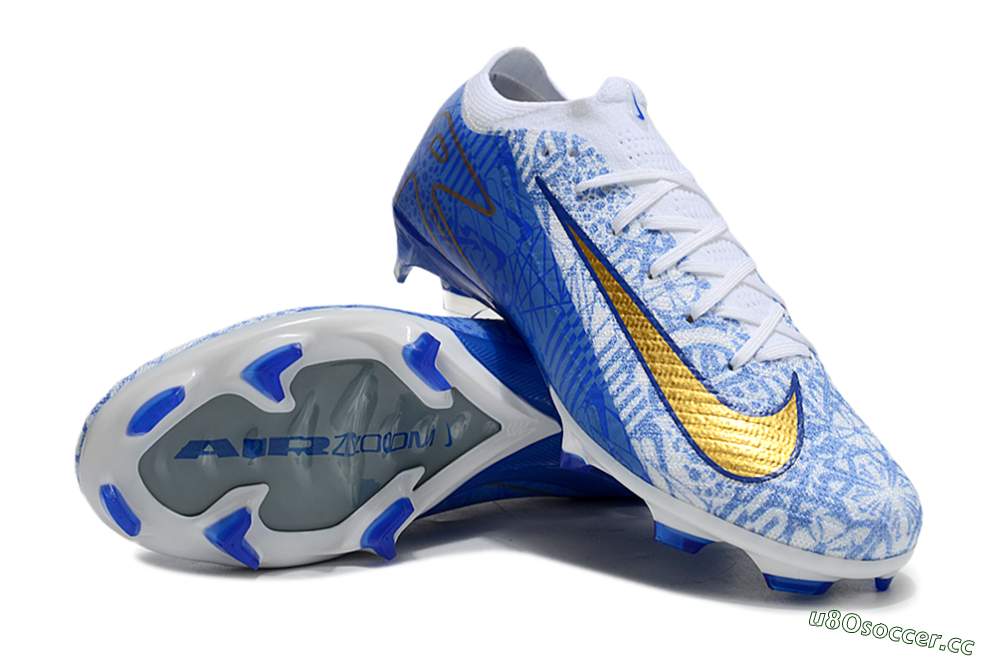 Unisex Nike Air Zoom Mercurial Vapor 16 Elite FG Firm Ground Low-Tops Football Boots - White/Blue/Gold 3