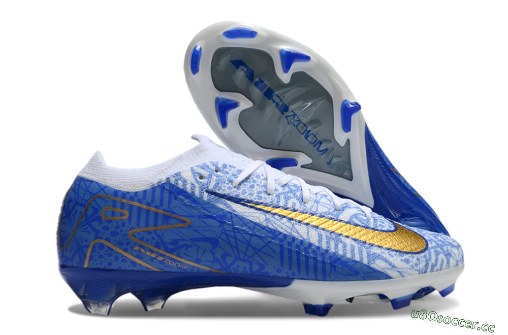 Unisex Nike Air Zoom Mercurial Vapor 16 Elite FG Firm Ground Low-Tops Football Boots - White/Blue/Gold 2