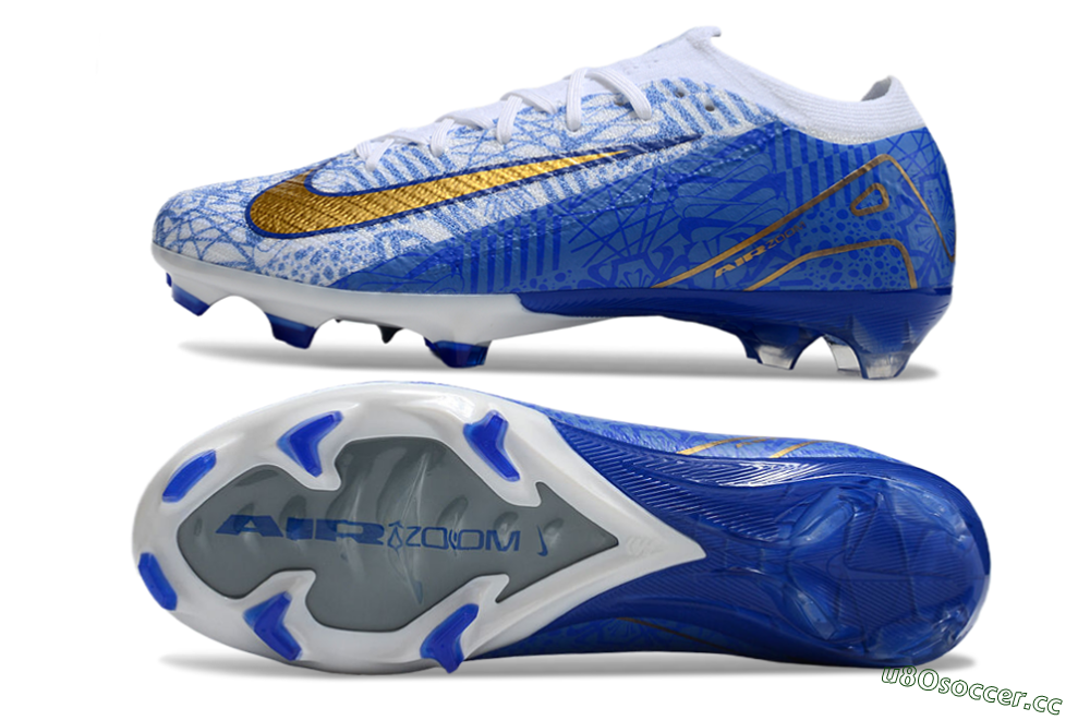 Unisex Nike Air Zoom Mercurial Vapor 16 Elite FG Firm Ground Low-Tops Football Boots - White/Blue/Gold 1