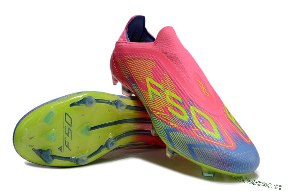 Unisex Adidas F50 Elite Laceless FG Firm Ground Low-Tops Football Boots - Pink/Blue/Yellow 4