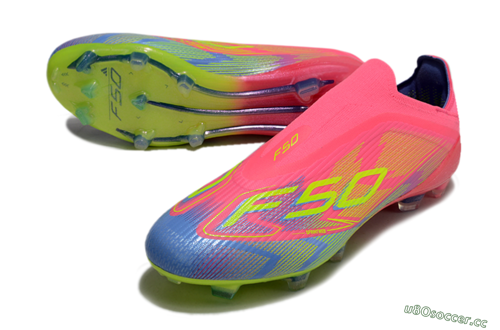 Unisex Adidas F50 Elite Laceless FG Firm Ground Low-Tops Football Boots - Pink/Blue/Yellow 3