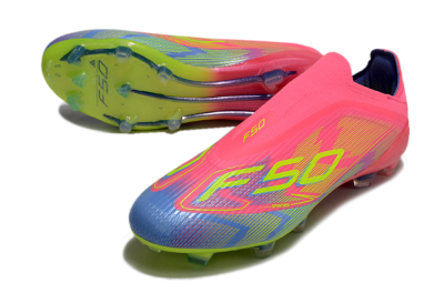 Unisex Adidas F50 Elite Laceless FG Firm Ground Low-Tops Football Boots - Pink/Blue/Yellow