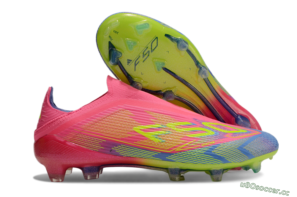 Unisex Adidas F50 Elite Laceless FG Firm Ground Low-Tops Football Boots - Pink/Blue/Yellow 2
