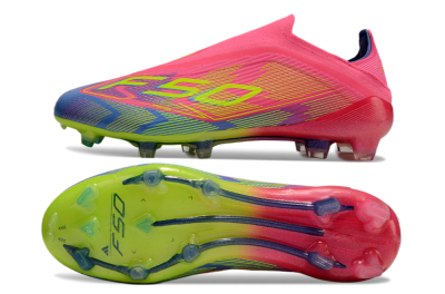 Unisex Adidas F50 Elite Laceless FG Firm Ground Low-Tops Football Boots - Pink/Blue/Yellow