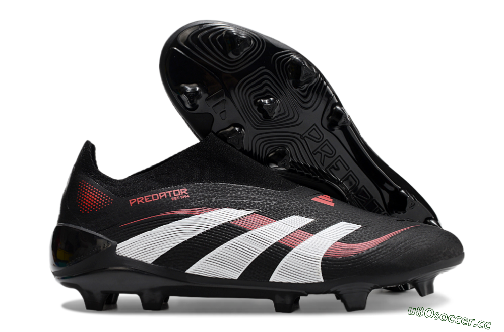 Unisex Adidas Predator Elite Laceless FG Firm Ground Low-Tops Football Boots - Black/Red/White 2
