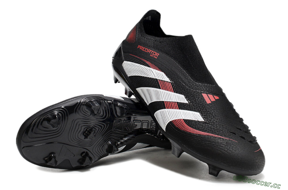 Unisex Adidas Predator Elite Laceless FG Firm Ground Low-Tops Football Boots - Black/Red/White 3