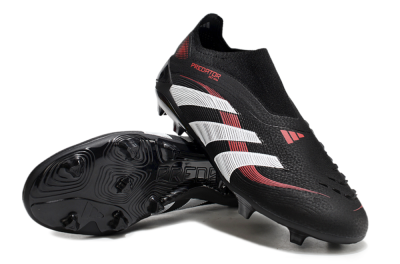 Unisex Adidas Predator Elite Laceless FG Firm Ground Low-Tops Football Boots - Black/Red/White