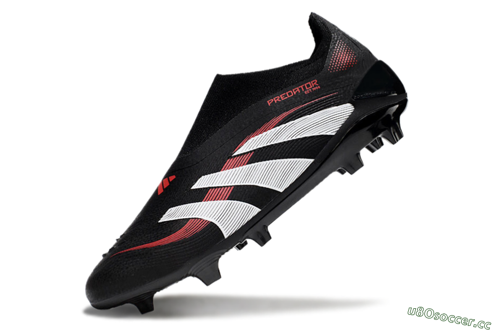 Unisex Adidas Predator Elite Laceless FG Firm Ground Low-Tops Football Boots - Black/Red/White 5