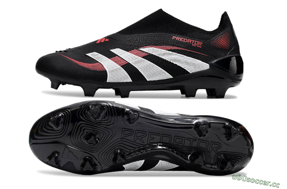 Unisex Adidas Predator Elite Laceless FG Firm Ground Low-Tops Football Boots - Black/Red/White 1