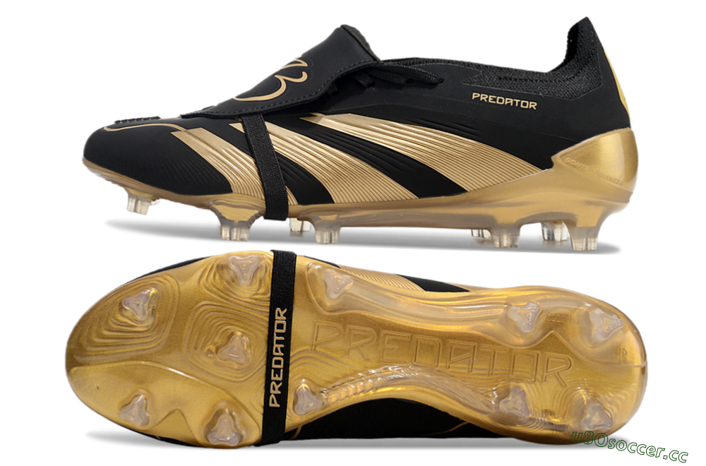 Men's Adidas Predator Elite Foldover Tongue FG Firm Ground Low-Tops Football Boots - Black/Gold 1