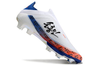 Men's Adidas F50 Elite Lightstrike Pro Laceless FG Firm Ground Low-Tops Football Boots - White/Orange/Blue
