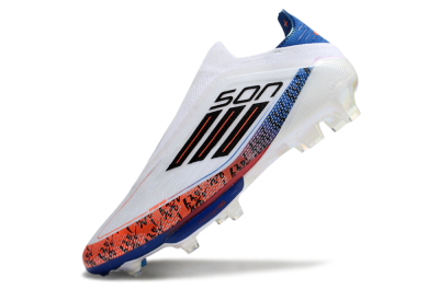 Men's Adidas F50 Elite Lightstrike Pro Laceless FG Firm Ground Low-Tops Football Boots - White/Orange/Blue
