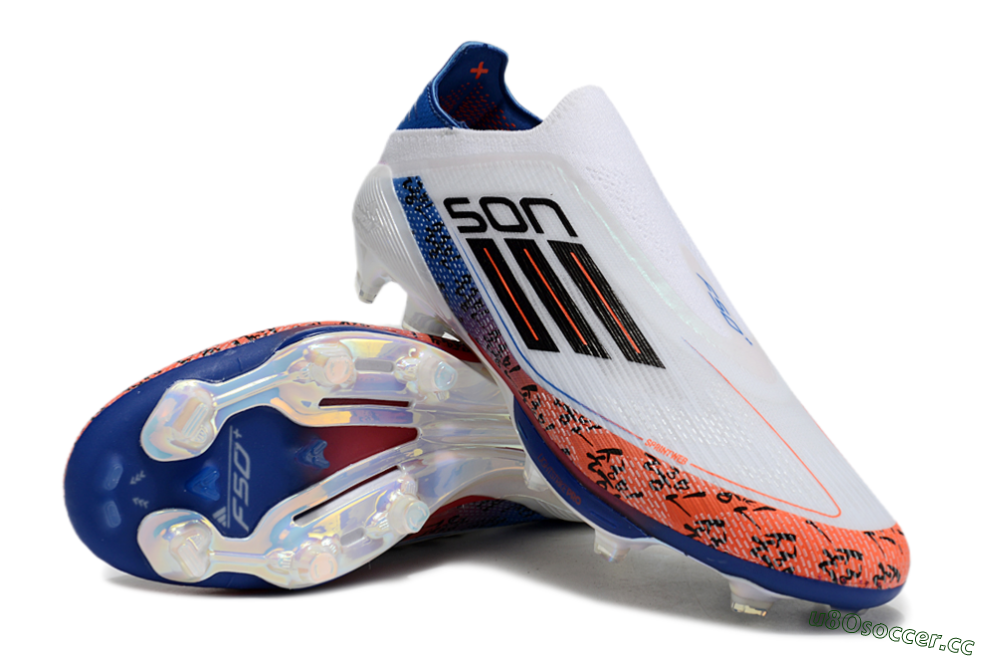Men's Adidas F50 Elite Lightstrike Pro Laceless FG Firm Ground Low-Tops Football Boots - White/Orange/Blue 3