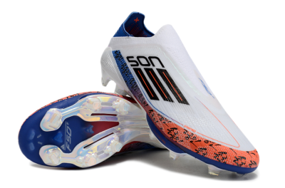 Men's Adidas F50 Elite Lightstrike Pro Laceless FG Firm Ground Low-Tops Football Boots - White/Orange/Blue