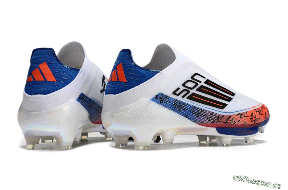 Men's Adidas F50 Elite Lightstrike Pro Laceless FG Firm Ground Low-Tops Football Boots - White/Orange/Blue 6