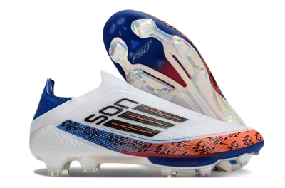Men's Adidas F50 Elite Lightstrike Pro Laceless FG Firm Ground Low-Tops Football Boots - White/Orange/Blue
