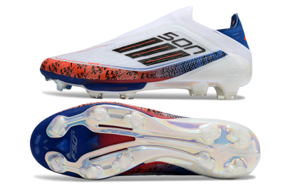 Men's Adidas F50 Elite Lightstrike Pro Laceless FG Firm Ground Low-Tops Football Boots - White/Orange/Blue